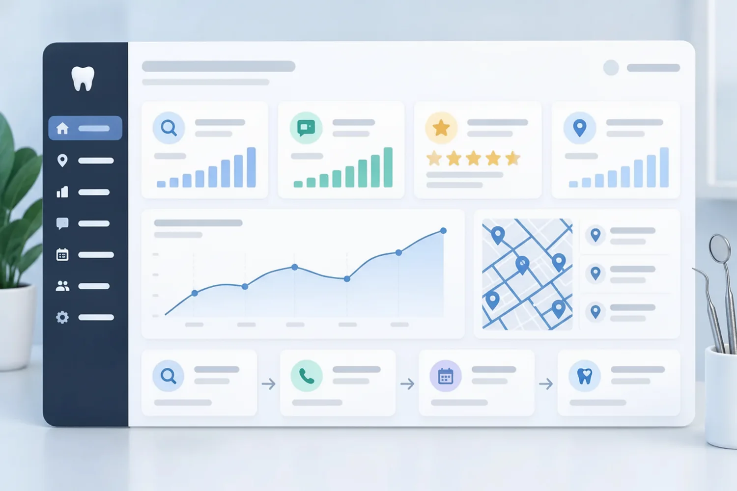 Illustrated dashboard about Navigating SEO Myths and Measuring Success